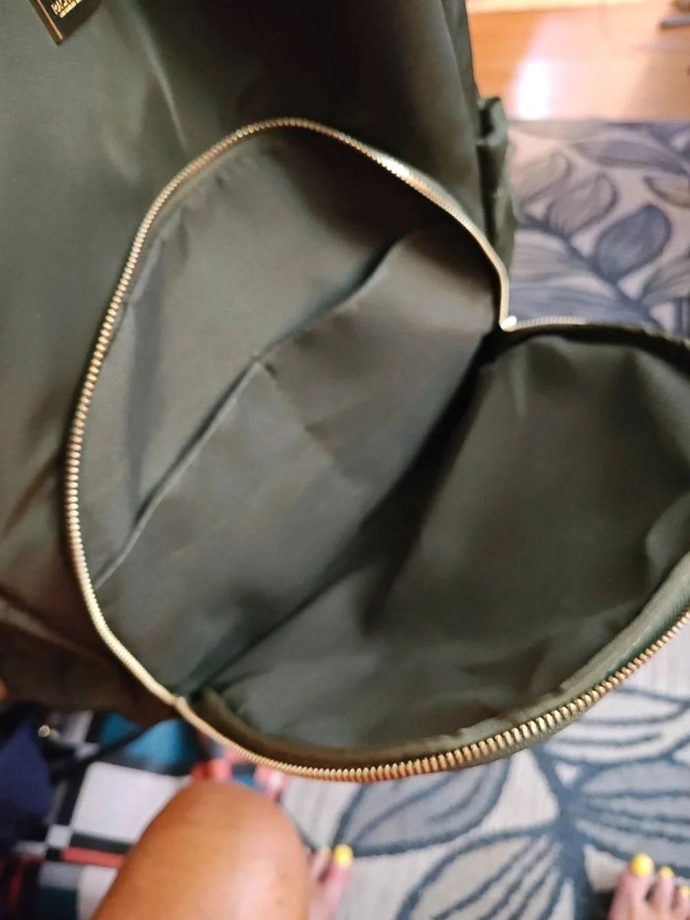 Rachel Zoe Green Backpack with Gold Logo Plaque